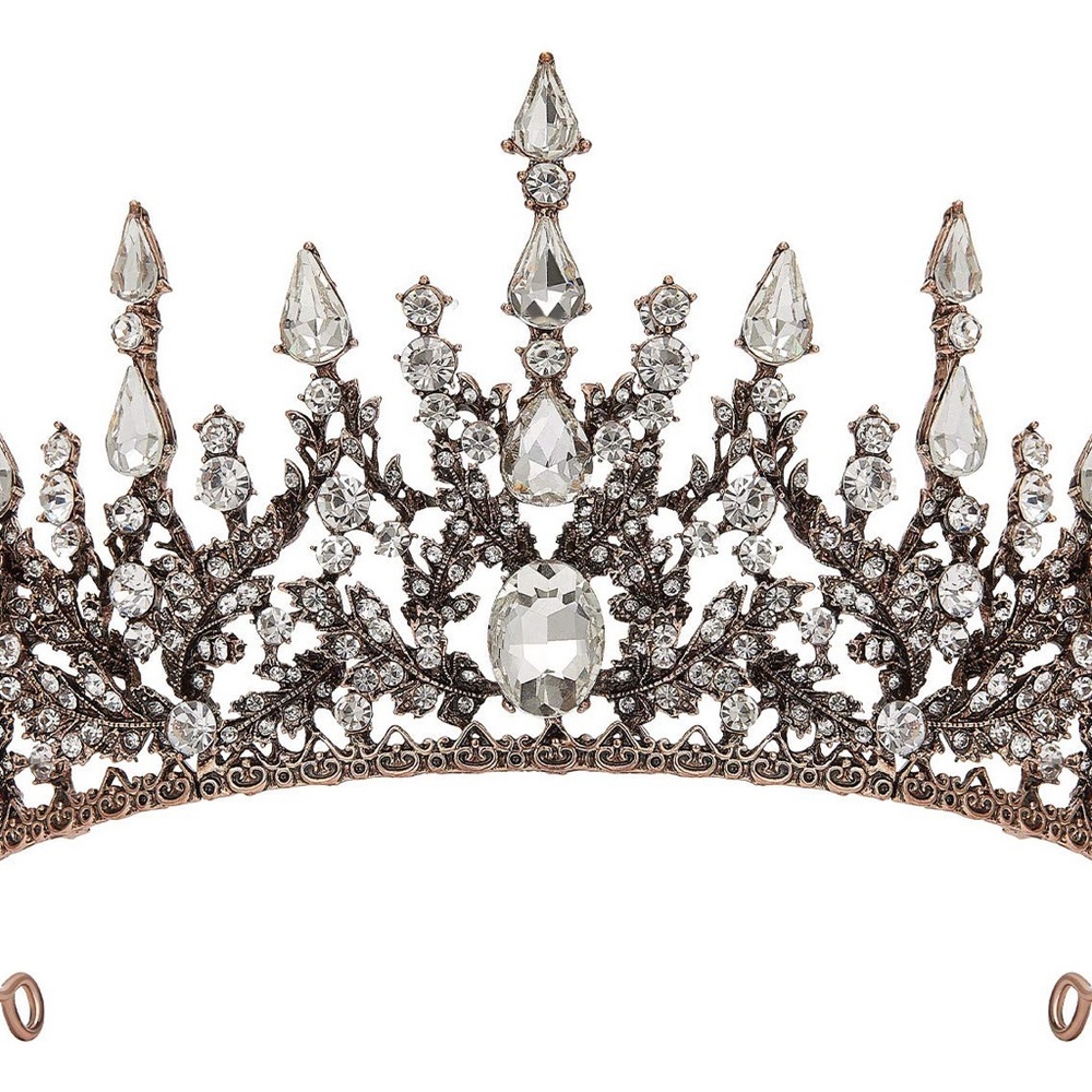 Helena Crystal Leaf Tiara Crown Headpiece | Antique Rose Gold | Bridal Prom